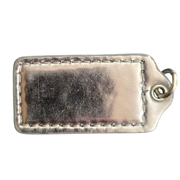 Coach Leather Luggage Tag Bag Charm Silver Tone Metallic Authentic Accessory - Picture 2 of 4